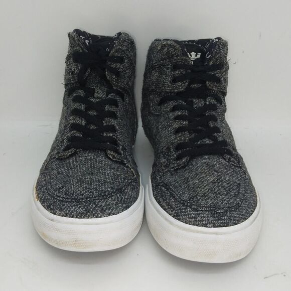 Supra Boys Pre-owned Hi Top Gray/Black Tweed Sneakers - sz. 5 - Picture 2 of 6